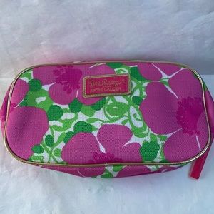 LILLY PULITZER X ESTEE LAUDER Cosmetics Bag Pink Green Floral Zip Top NWOT